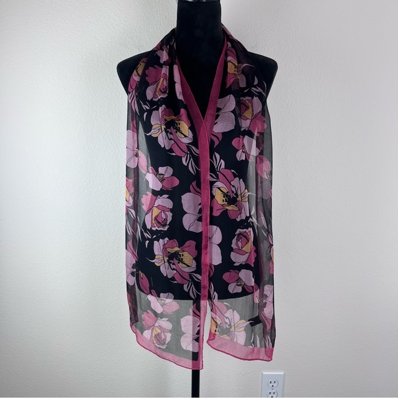 Vintage Silk Scarf Floral Sheer One Size - Picture 1 of 8